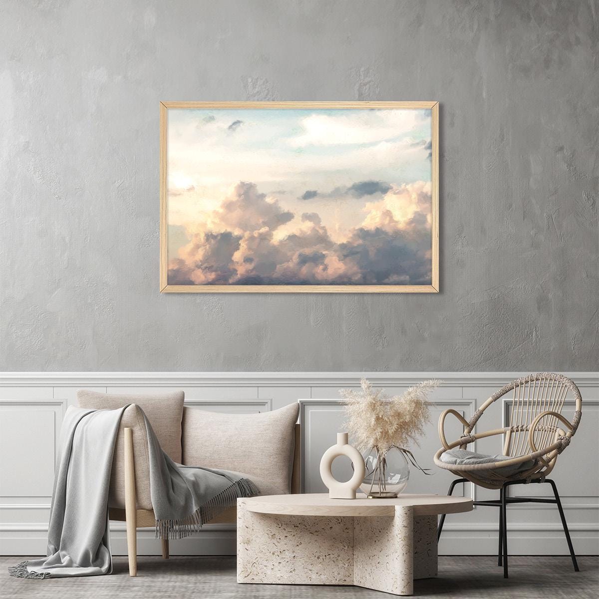Vintage Cloud Canvas Print: Nature Inspired Neutral Modern Wall Art