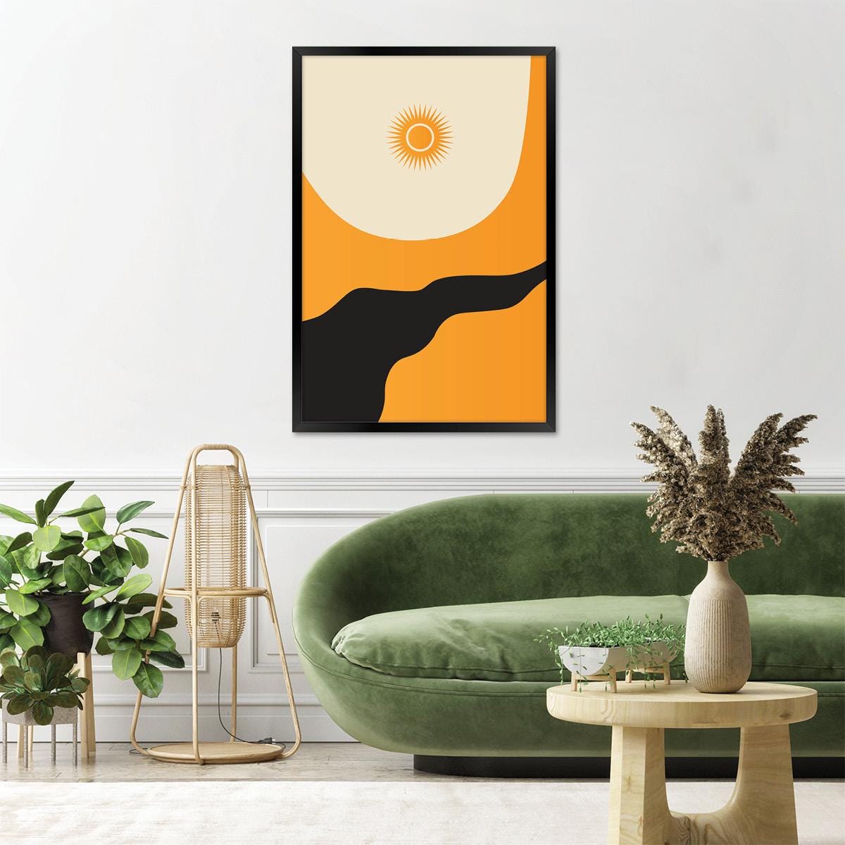 Abstract Sun Yellow Modern Boho Canvas Print Wall Art, Framed Option Available
