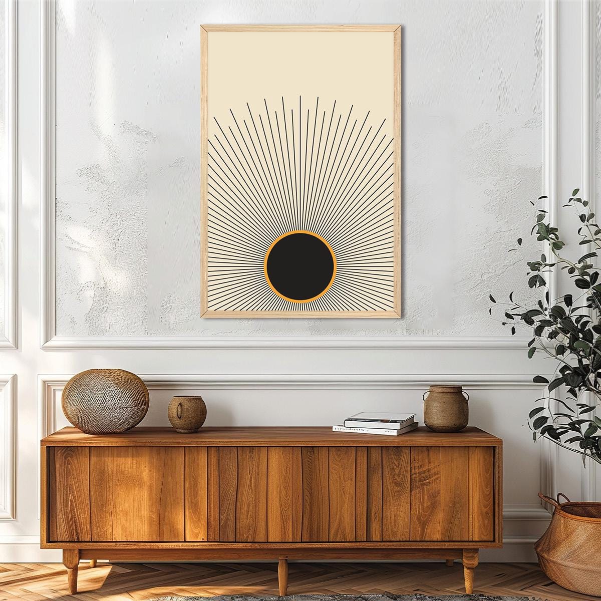 Rising Sun Modern Boho Canvas Print | Vintage Boho Celestial Wall Art | Framed Option Available