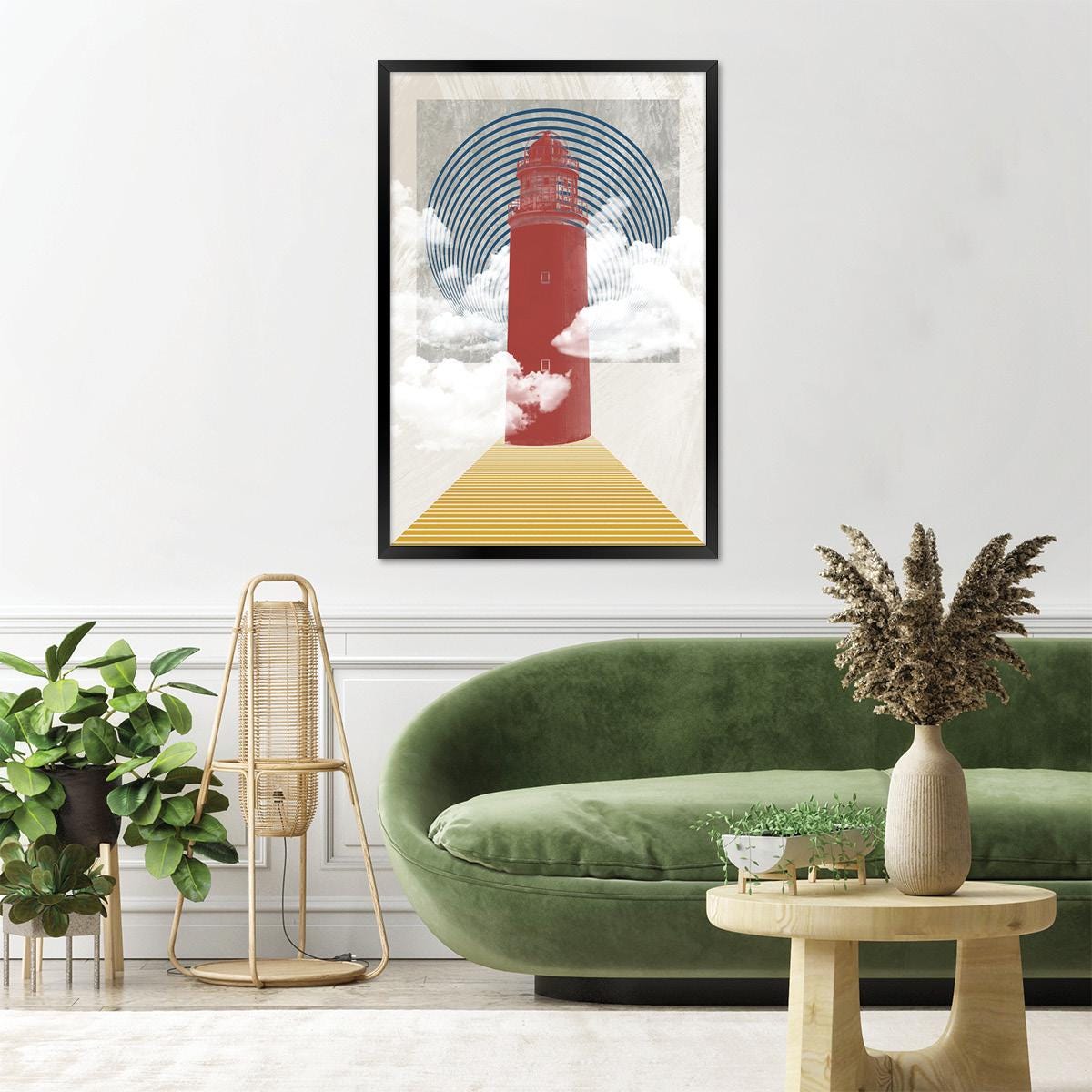 Lighthouse Coastal Geometric Modern Canvas Print Wall Art, Framed Options Available