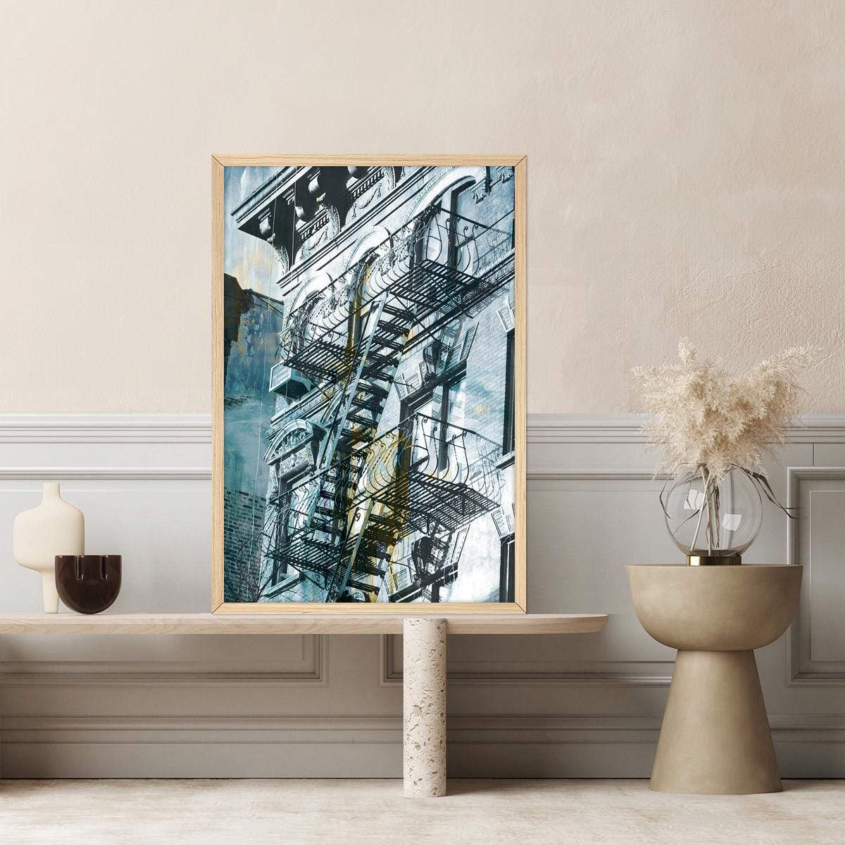 Abstract City Scene Urban Canvas Print Wall Art with Framed Options, Modern Home Decor