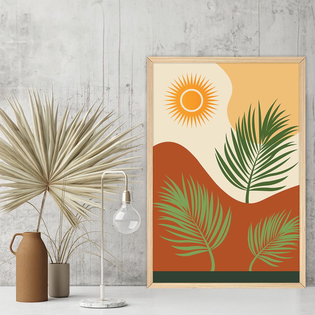 Boho Palm Tree Canvas Art Print: Southwestern Landscape Wall Art