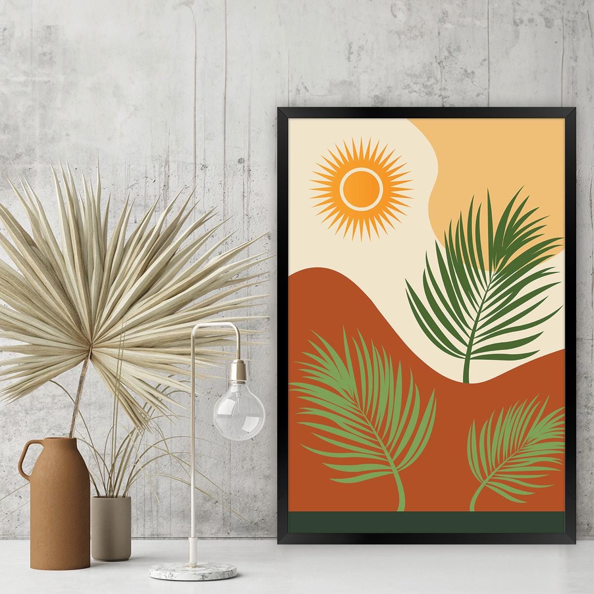 Boho Palm Tree Canvas Art Print: Southwestern Landscape Wall Art