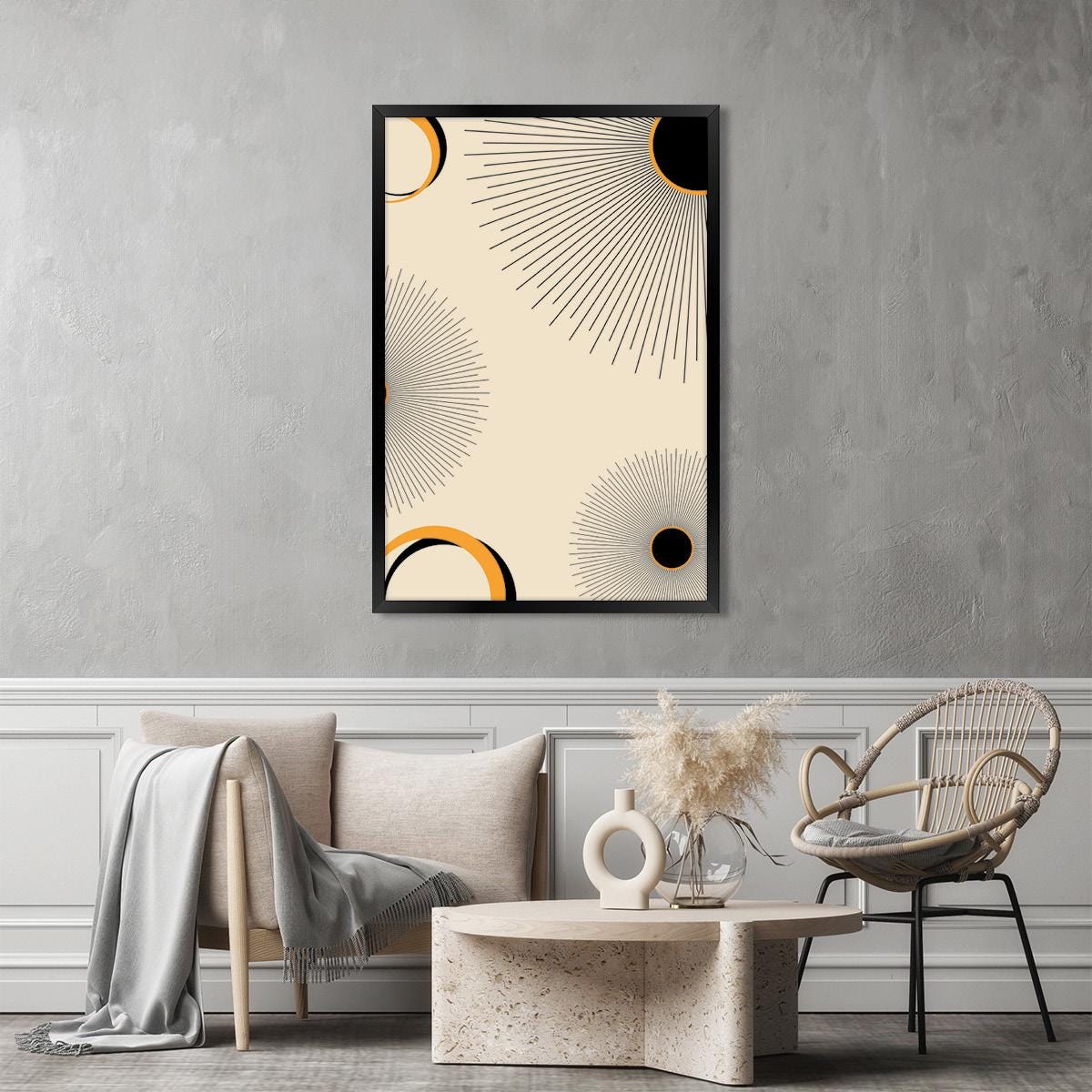 Abstract Sunburst Canvas Print: Modern Boho Rising Sun Celestial Artwork