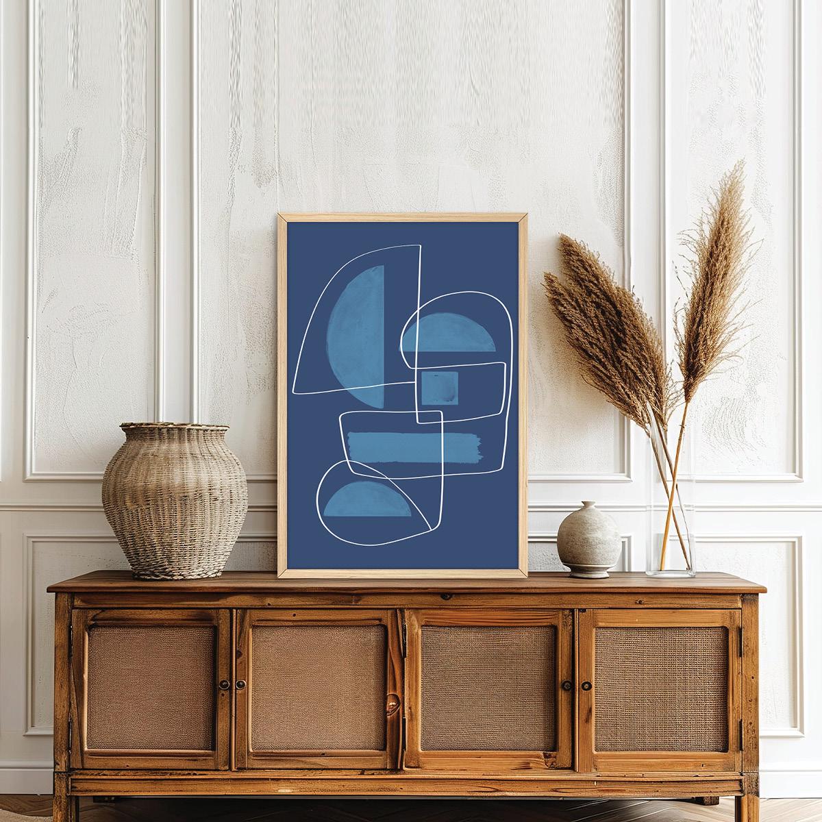 Blue Abstract Geometric Canvas Art Print: MCM Modern Home Decor