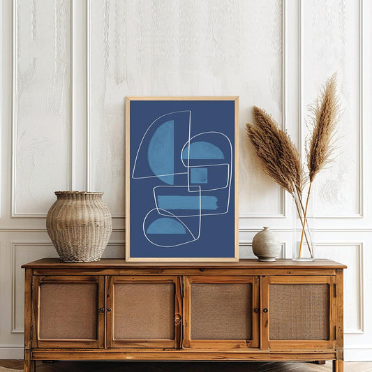 Blue Abstract Geometric Canvas Art Print: MCM Modern Home Decor