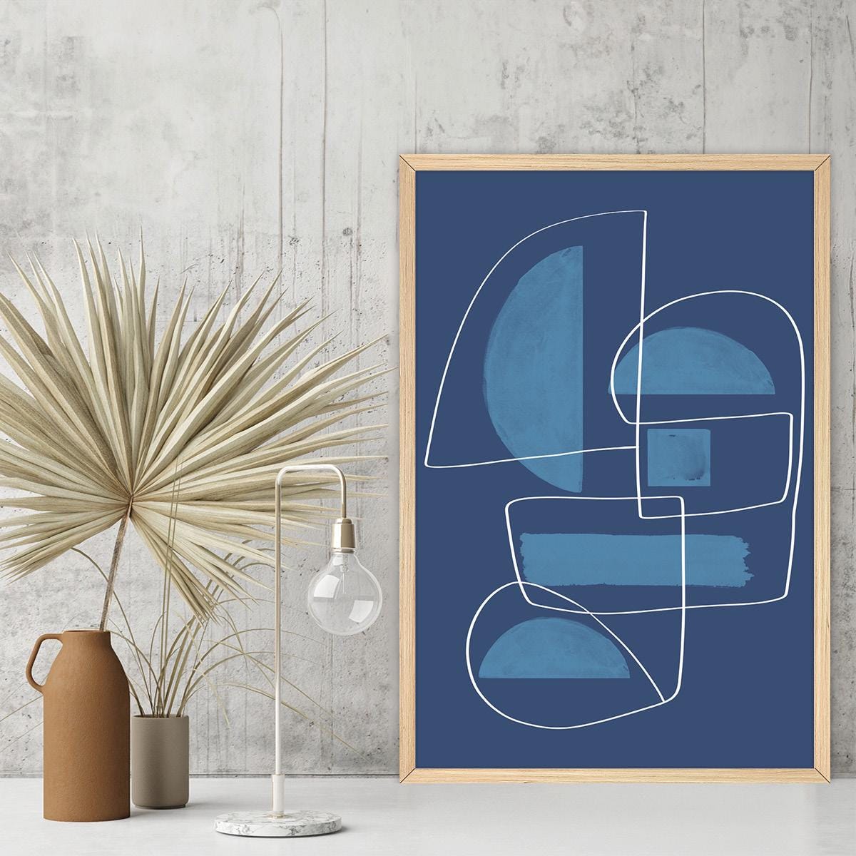 Blue Abstract Geometric Canvas Art Print: MCM Modern Home Decor