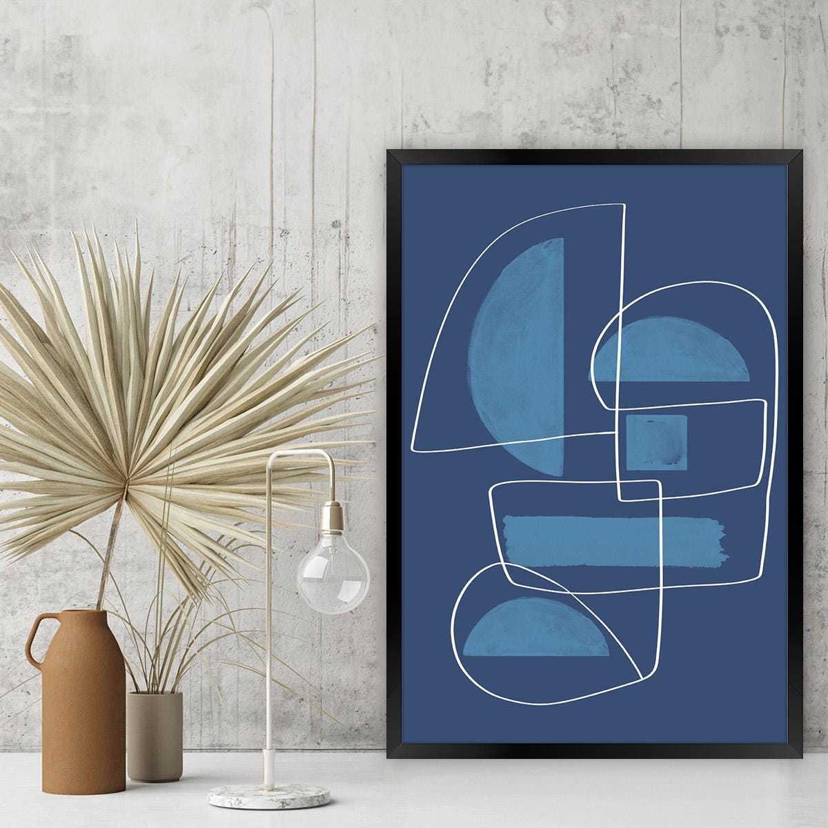 Blue Abstract Geometric Canvas Art Print: MCM Modern Home Decor