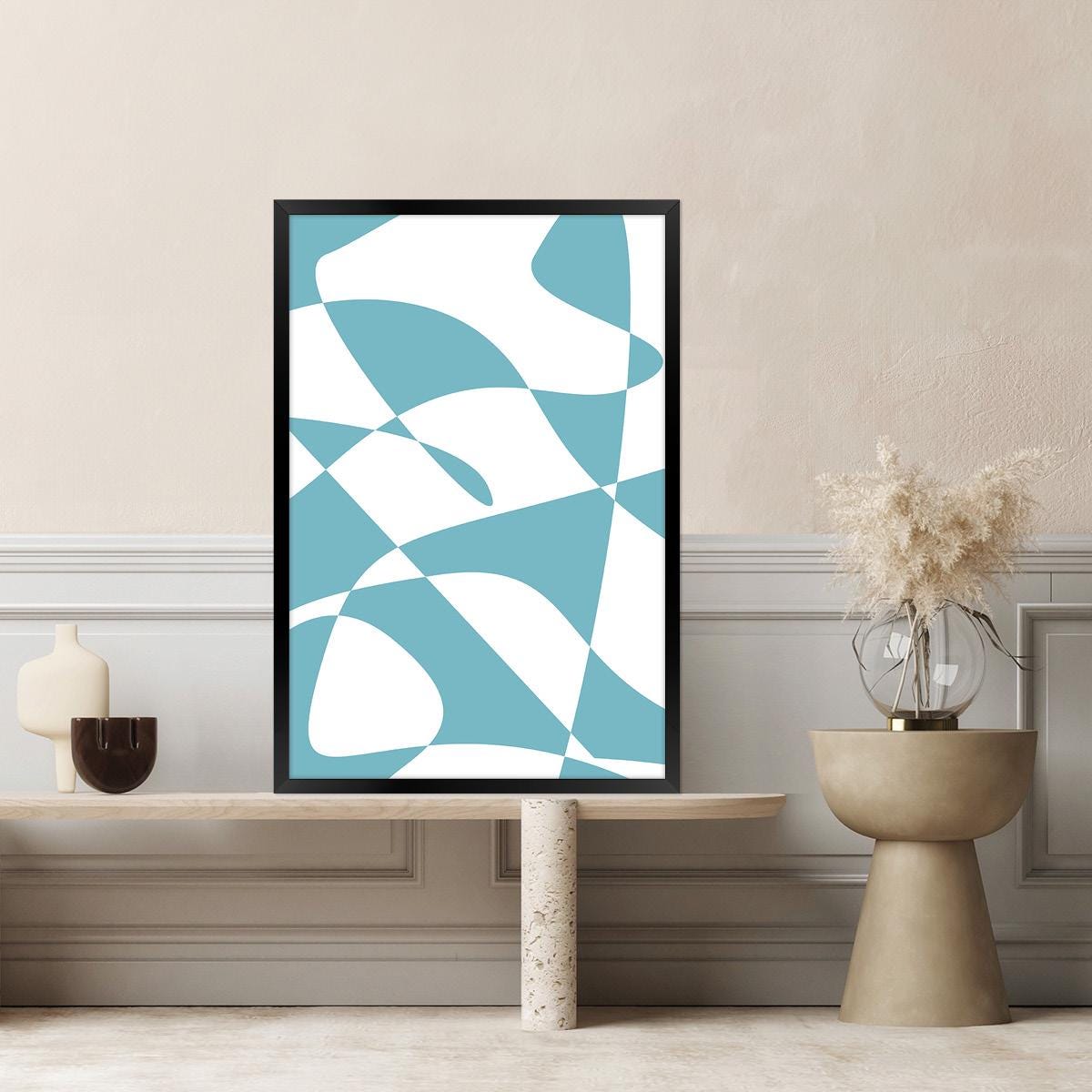 Blue & White Geometric Abstract Canvas Print, Bold Modern Wall Art, Framed Otions Available