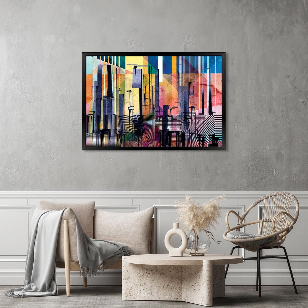 Colorful Abstract Cityscape Canvas Print - Pop Art Home Decor