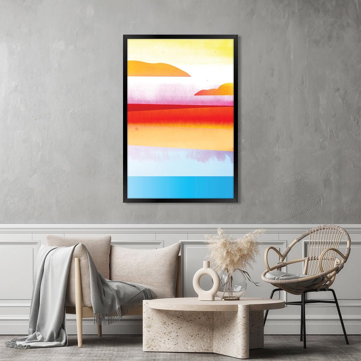 Colorful Coastal Beach Scene Canvas Art Print, Framed Options Available