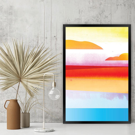 Colorful Coastal Beach Scene Canvas Art Print, Framed Options Available