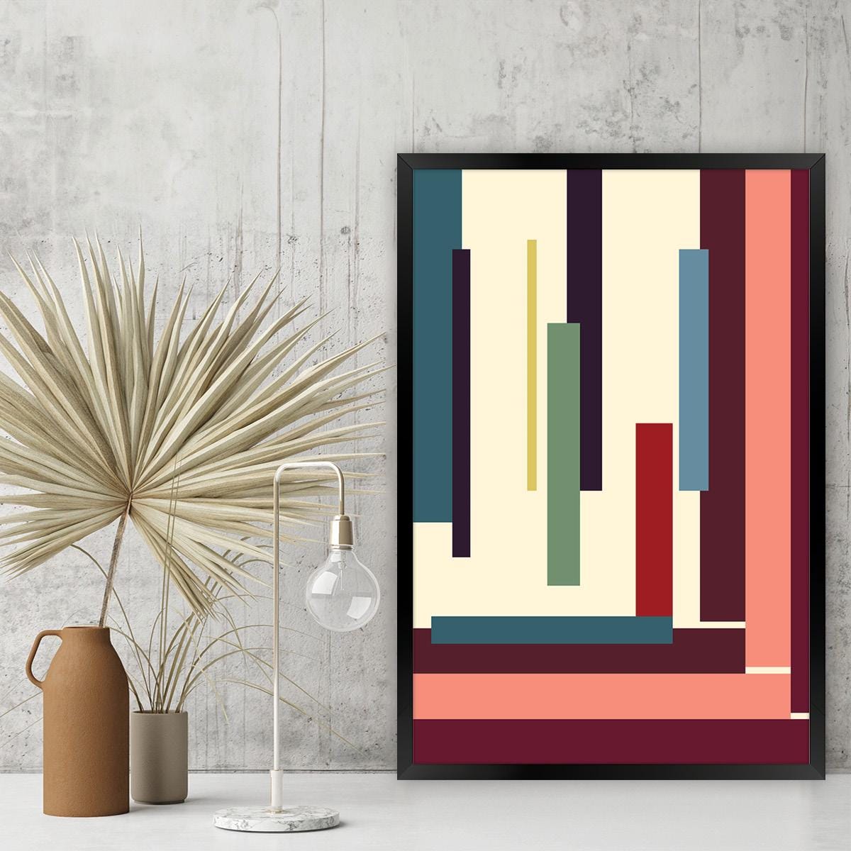 Abstract Geometric Lines Canvas Print: Modern Maximalist Wall Art