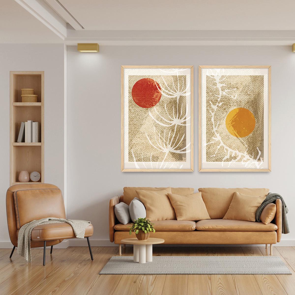 Abstract Seaweed Canvas Print Pair, Earth Tone Botanical, Wood Frame