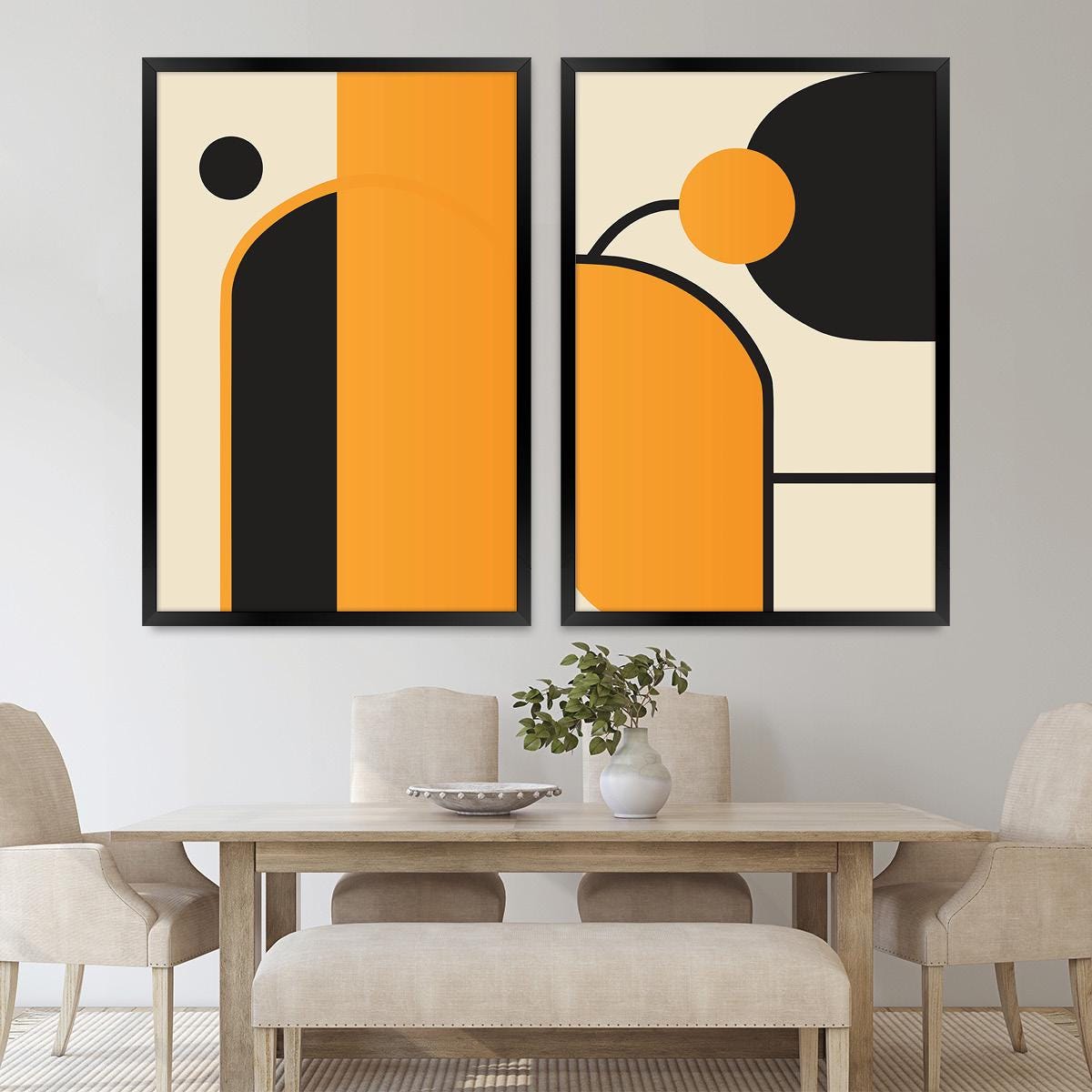 Abstract Geometric Framed Canvas Print Set, Black & Yellow Wall Art