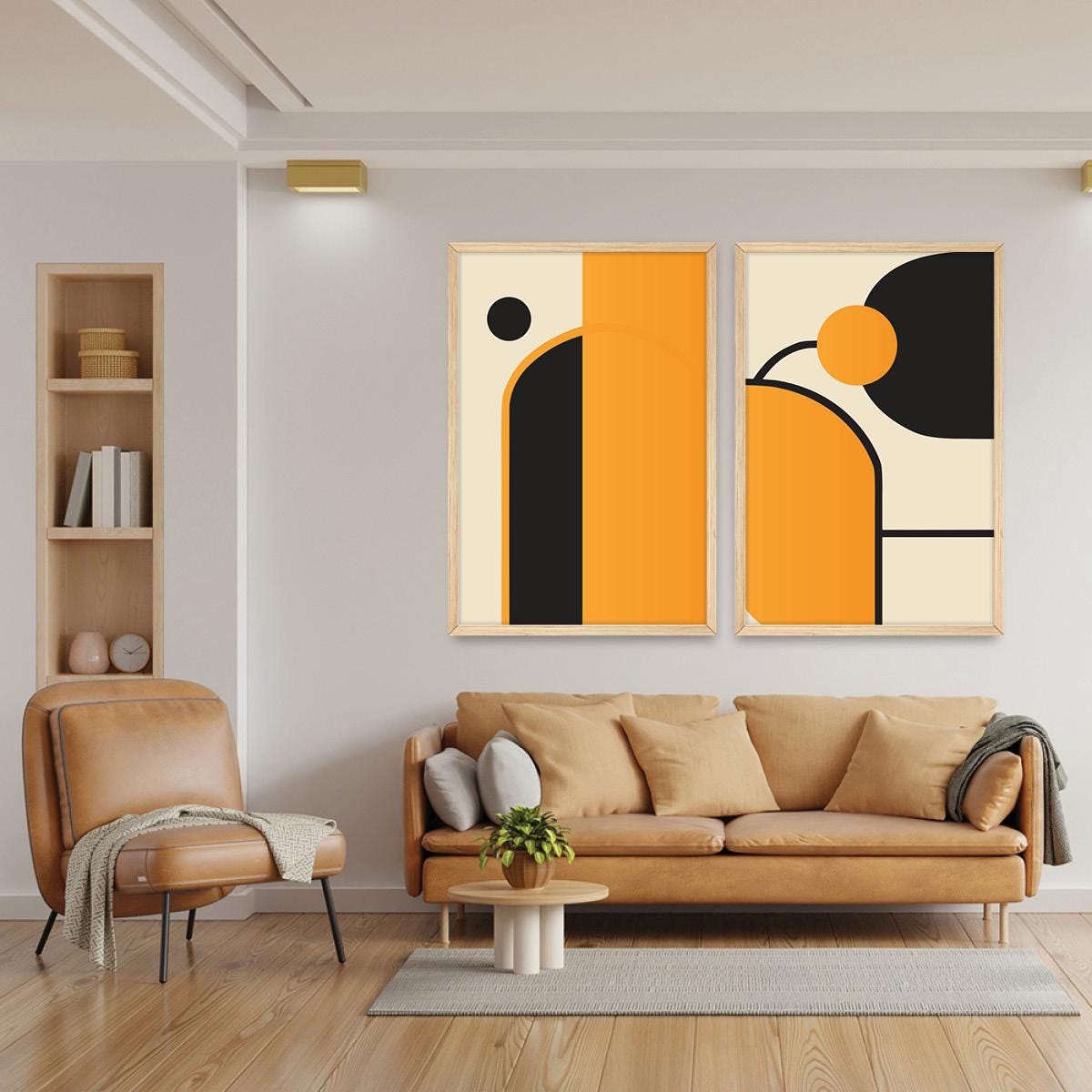 Abstract Geometric Framed Canvas Print Set, Black & Yellow Wall Art