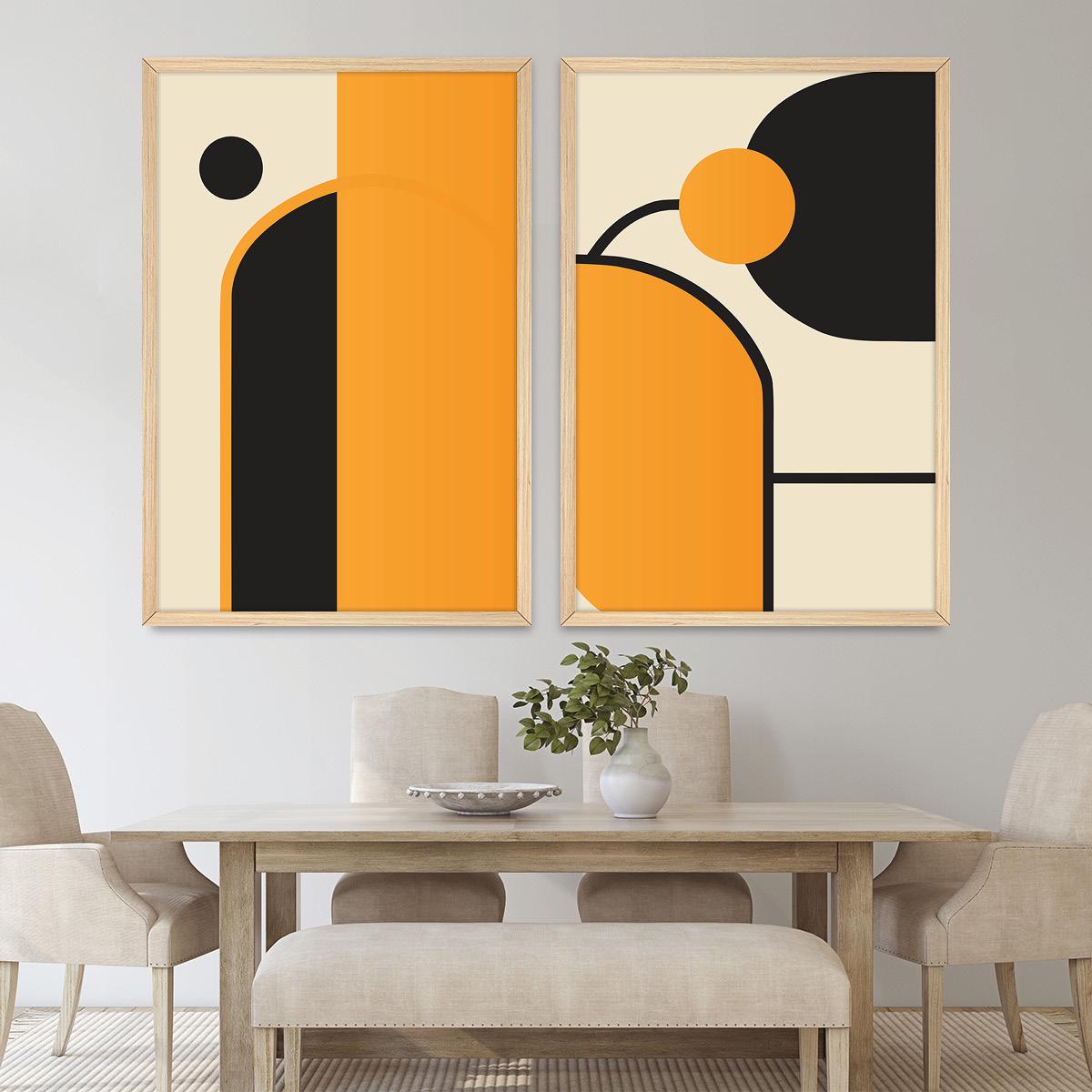 Abstract Geometric Framed Canvas Print Set, Black & Yellow Wall Art