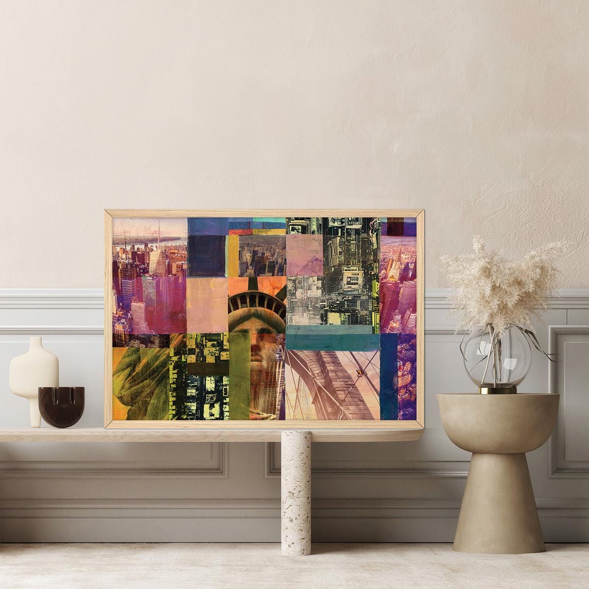 New York City Collage Canvas Print – Urban Modern Wall Art, Framed Option