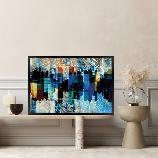 Blue Urban Abstract Canvas Print - Colorful City Modern Wall Art, Framed Options