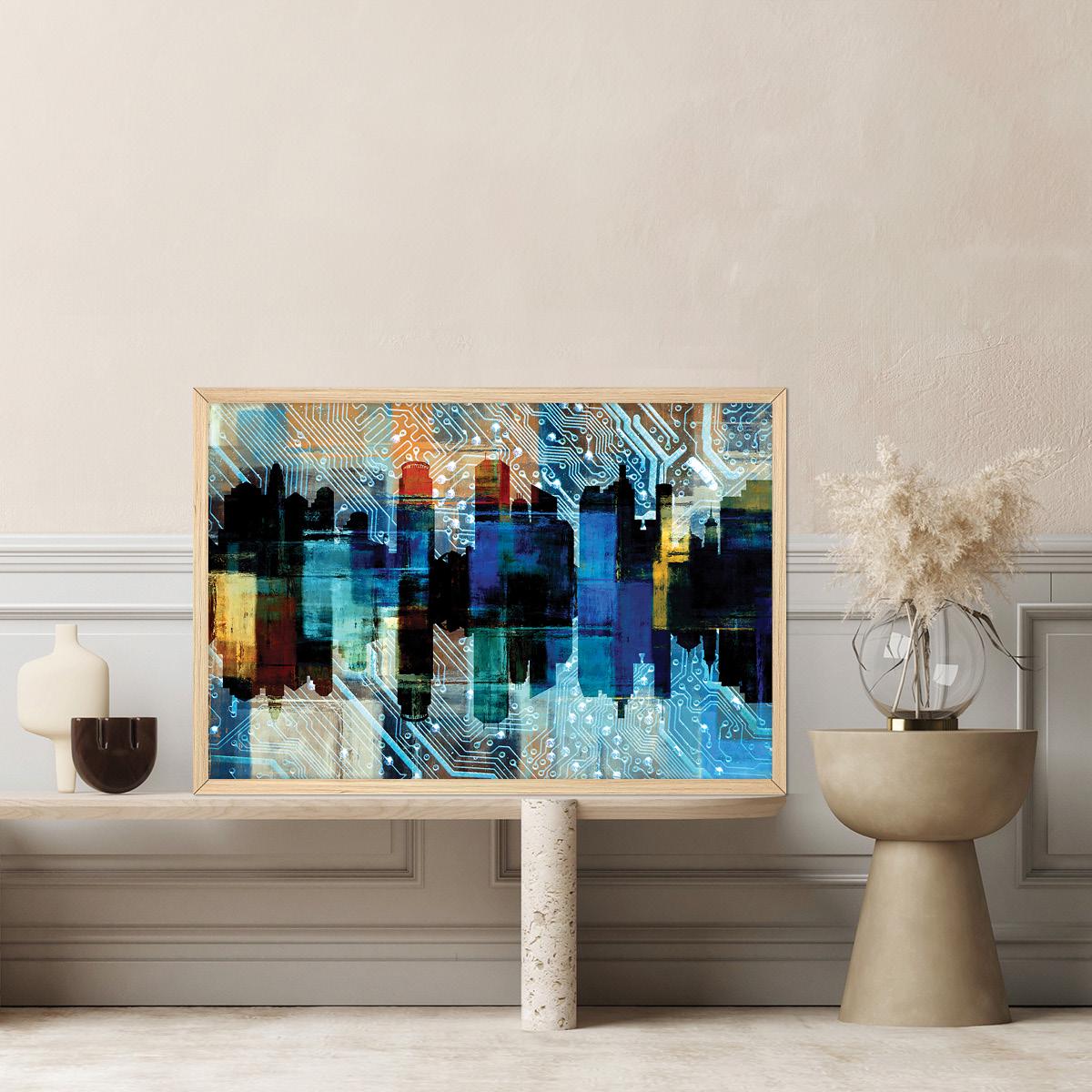 Blue Urban Abstract Canvas Print - Colorful City Modern Wall Art, Framed Options