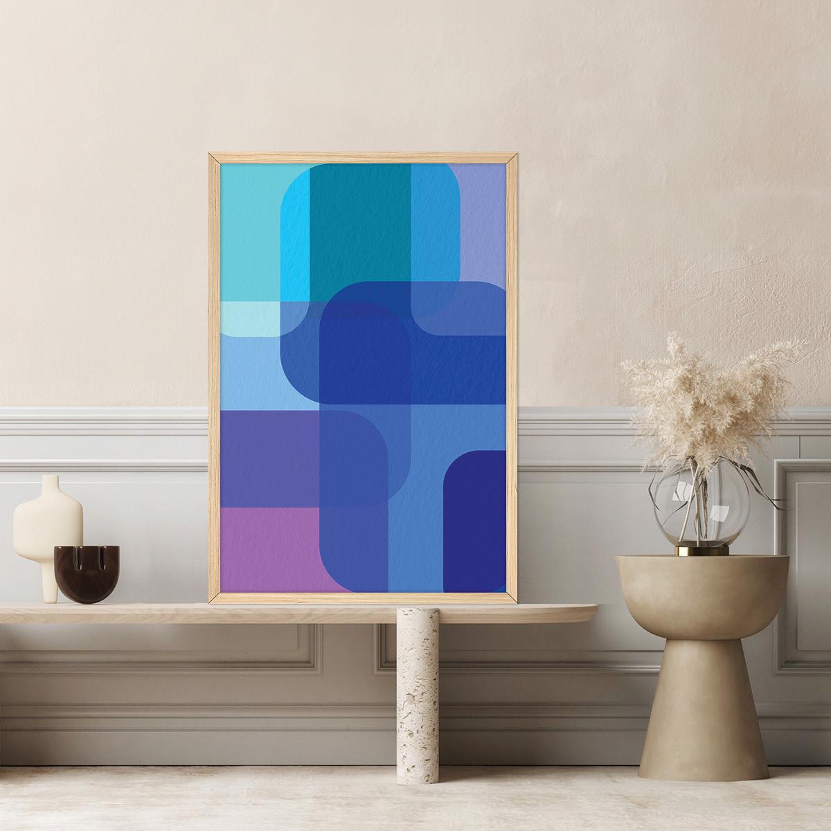 Blue Abstract Shapes Canvas Print: Modern Colorful Wall Art, Framed Options Available
