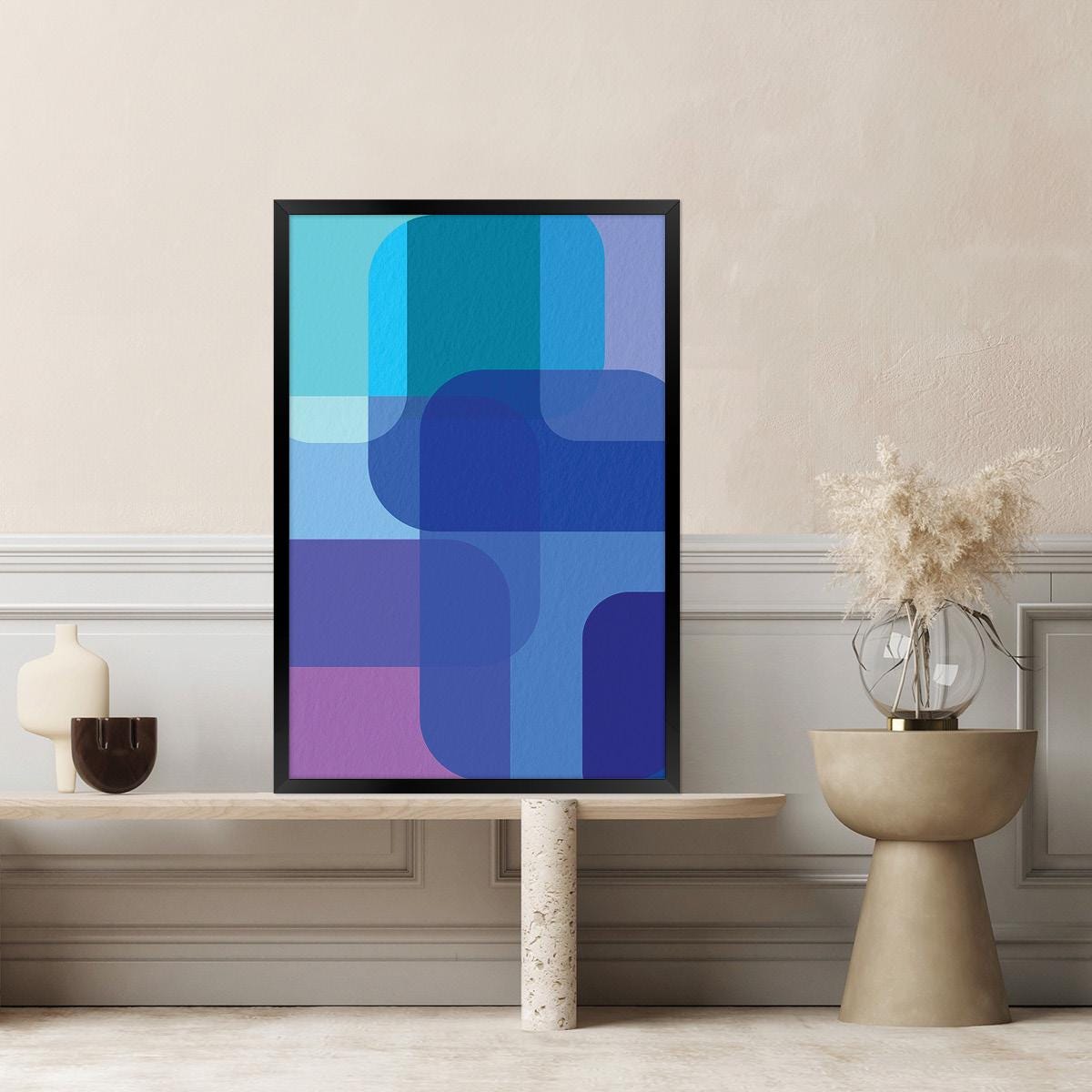 Blue Abstract Shapes Canvas Print: Modern Colorful Wall Art, Framed Options Available