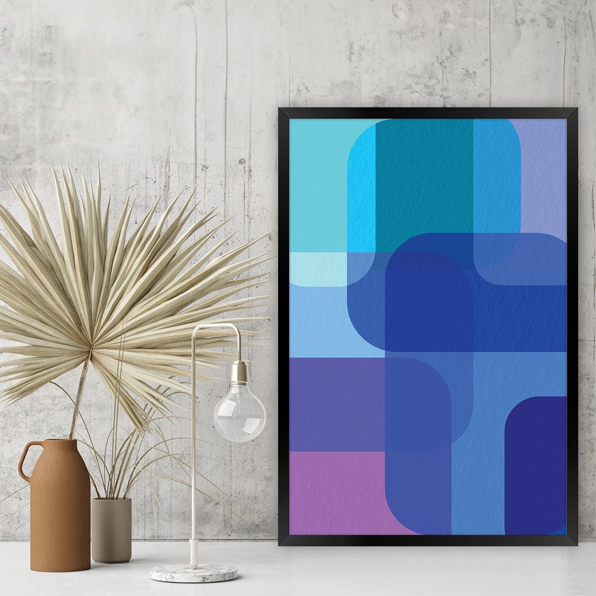 Blue Abstract Shapes Canvas Print: Modern Colorful Wall Art, Framed Options Available