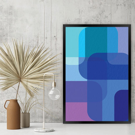 Blue Abstract Shapes Canvas Print: Modern Colorful Wall Art, Framed Options Available