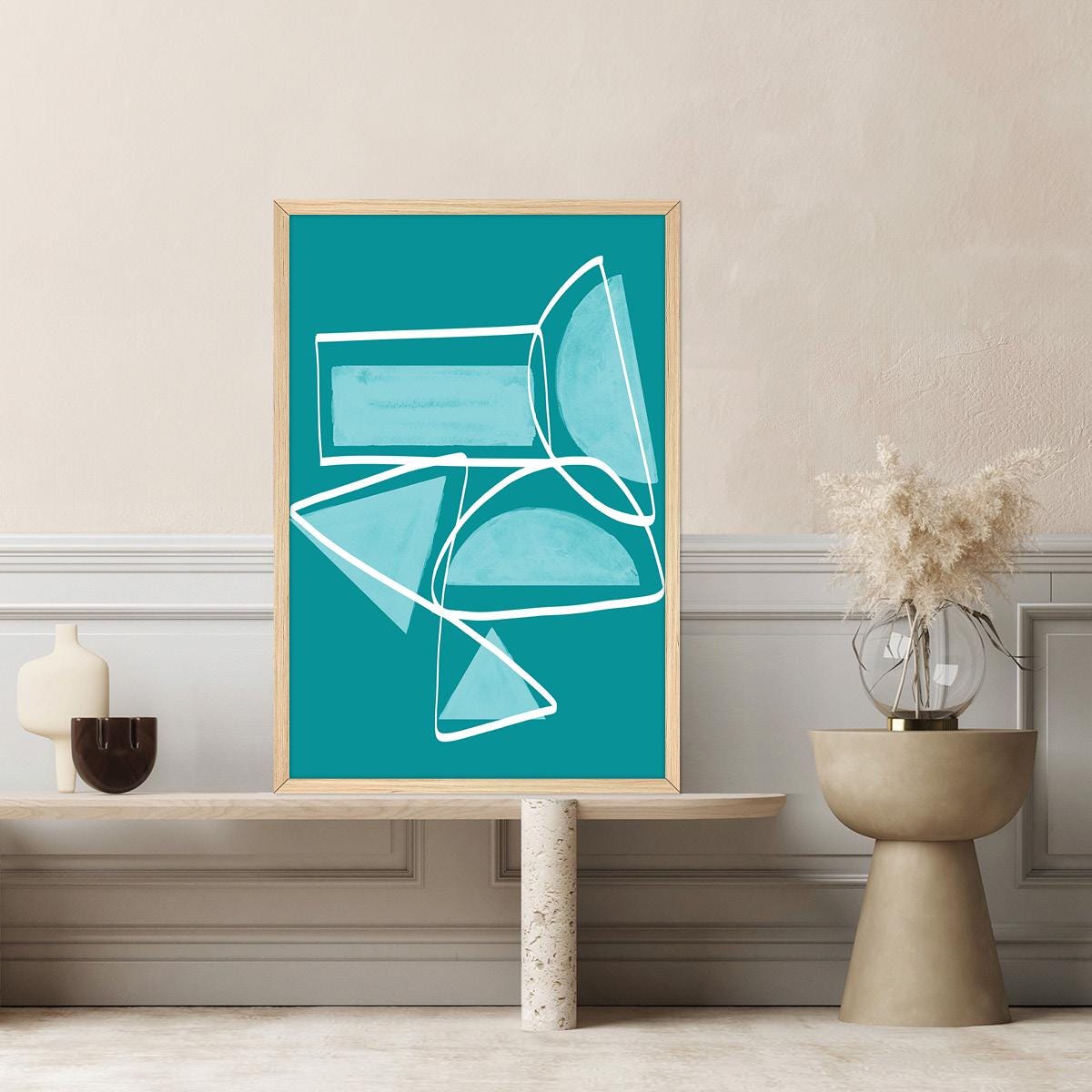 Blue Geometric Abstract Canvas Print: Modern Colorful Wall Art, Framed Options Available