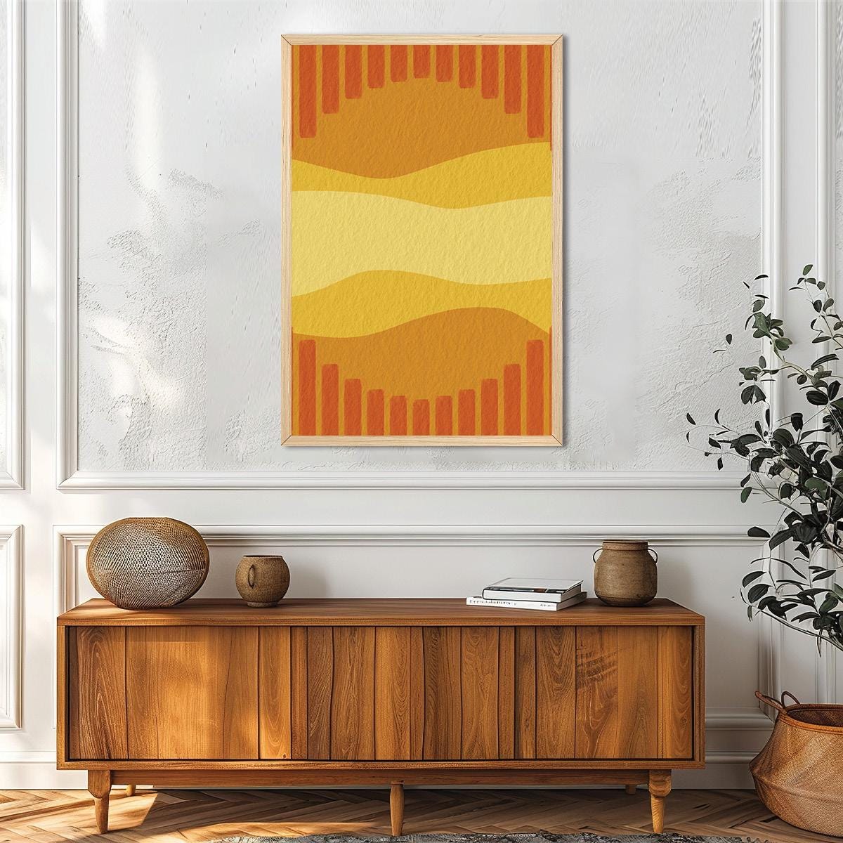 Colorful Abstract Canvas Print: Yellow Sunset Modern Home Decor, Framed Options Available