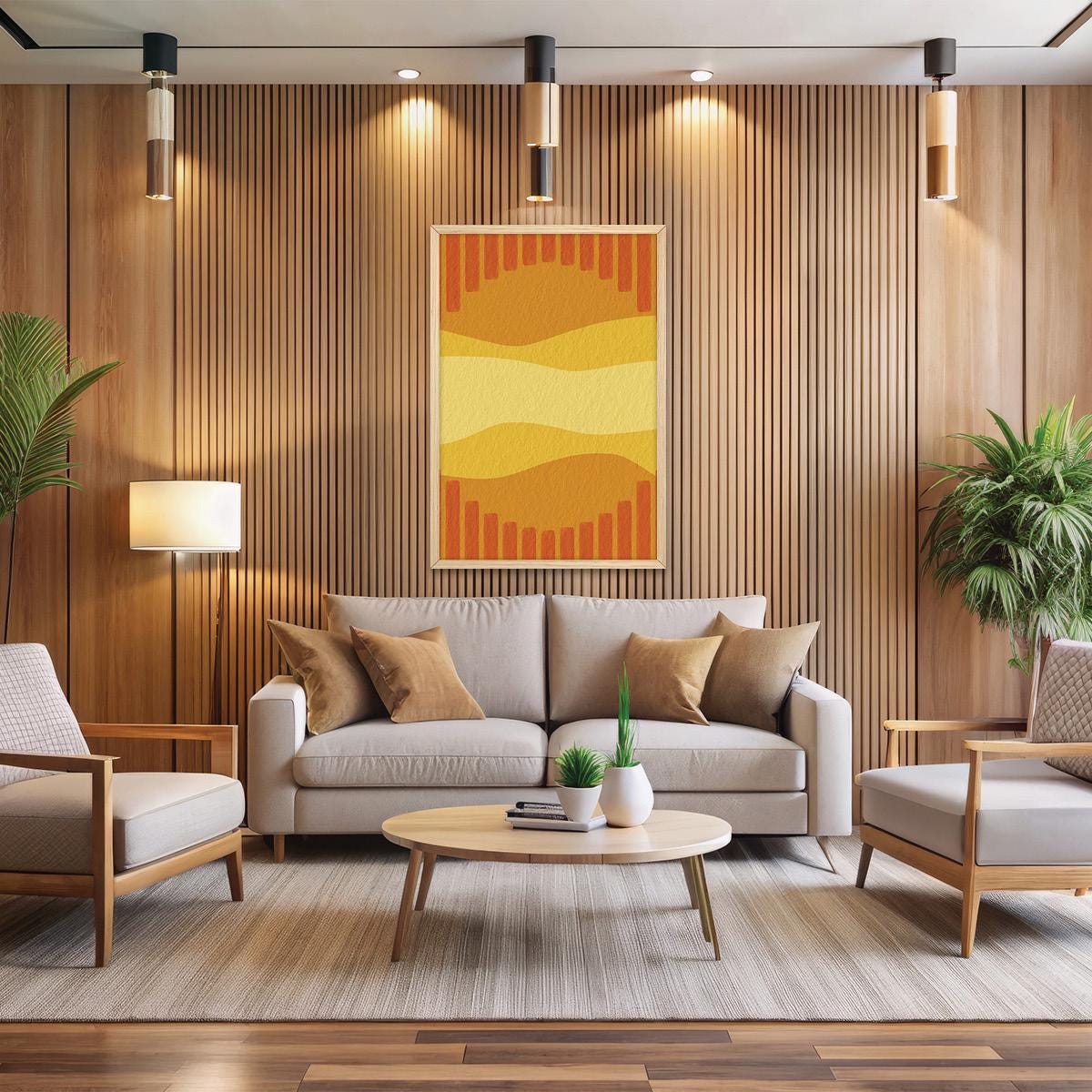 Colorful Abstract Canvas Print: Yellow Sunset Modern Home Decor, Framed Options Available