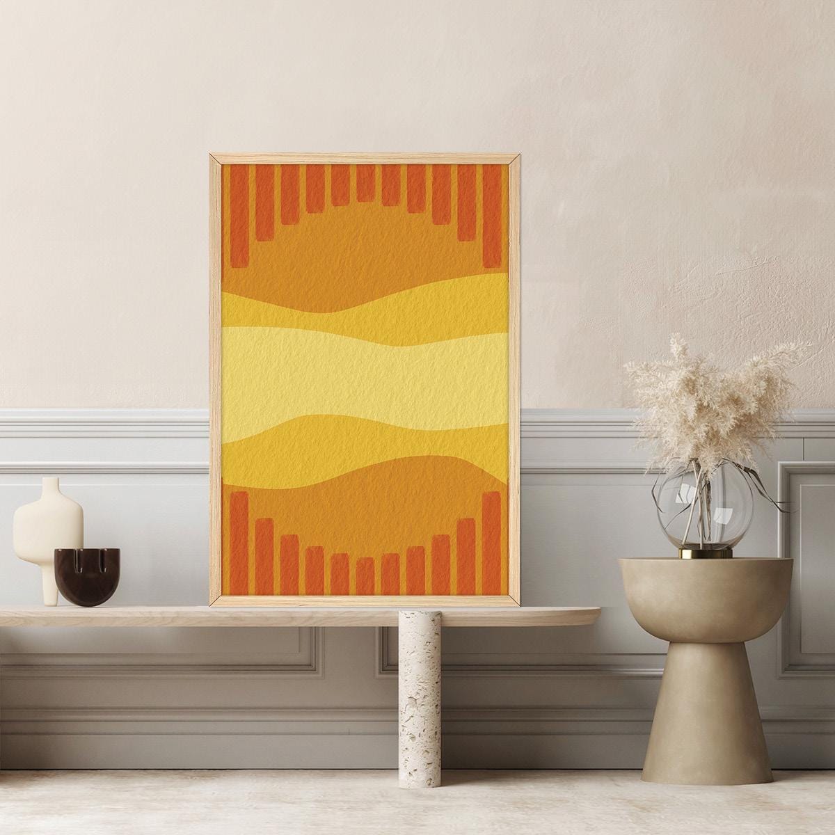 Colorful Abstract Canvas Print: Yellow Sunset Modern Home Decor, Framed Options Available