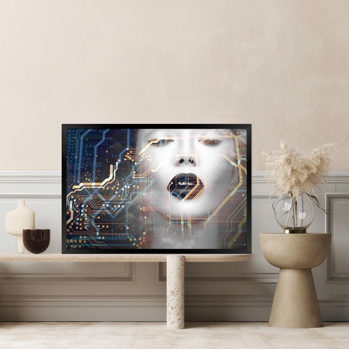 Ethereal Futuristic Woman Portrait | Abstract Fantasy Digital Canvas Print | Modern Sci-Fi Wall Art Decor