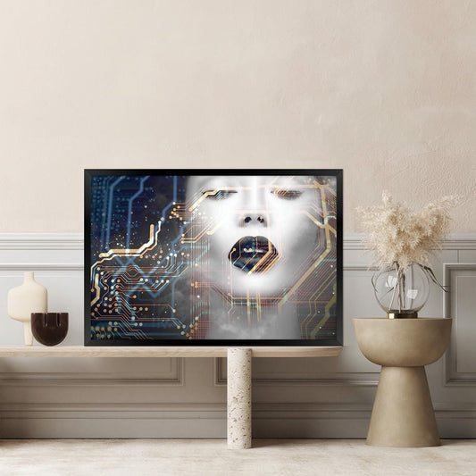 Ethereal Futuristic Woman Portrait | Abstract Fantasy Digital Canvas Print | Modern Sci-Fi Wall Art Decor
