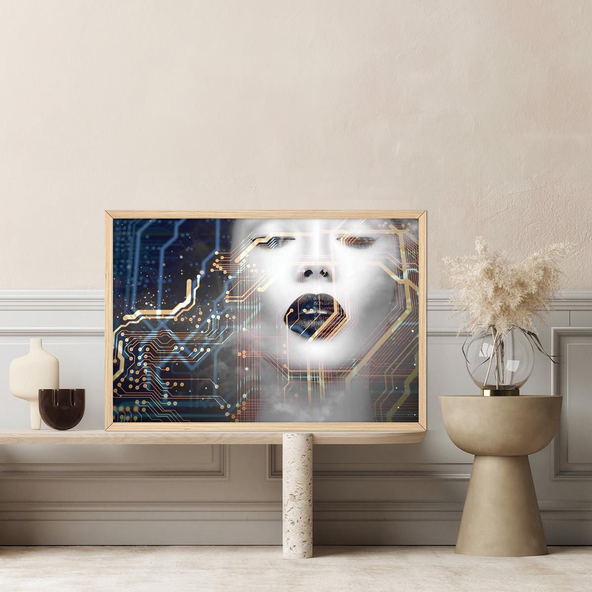 Ethereal Futuristic Woman Portrait | Abstract Fantasy Digital Canvas Print | Modern Sci-Fi Wall Art Decor