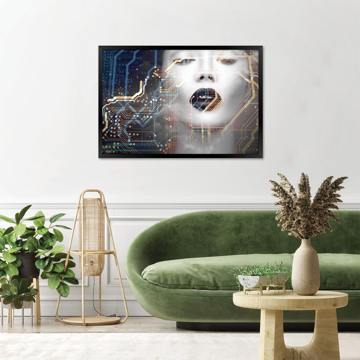 Ethereal Futuristic Woman Portrait | Abstract Fantasy Digital Canvas Print | Modern Sci-Fi Wall Art Decor