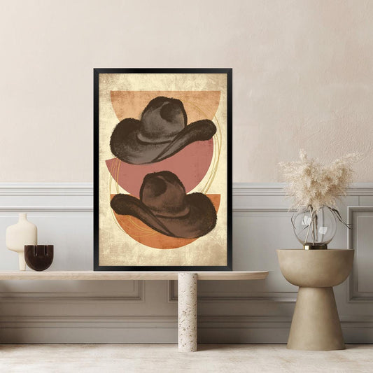 Vintage Western Cowboy Hat Canvas Wall Art - Rustic Modern Farmhouse Decor, Framed Cowboy Artwork