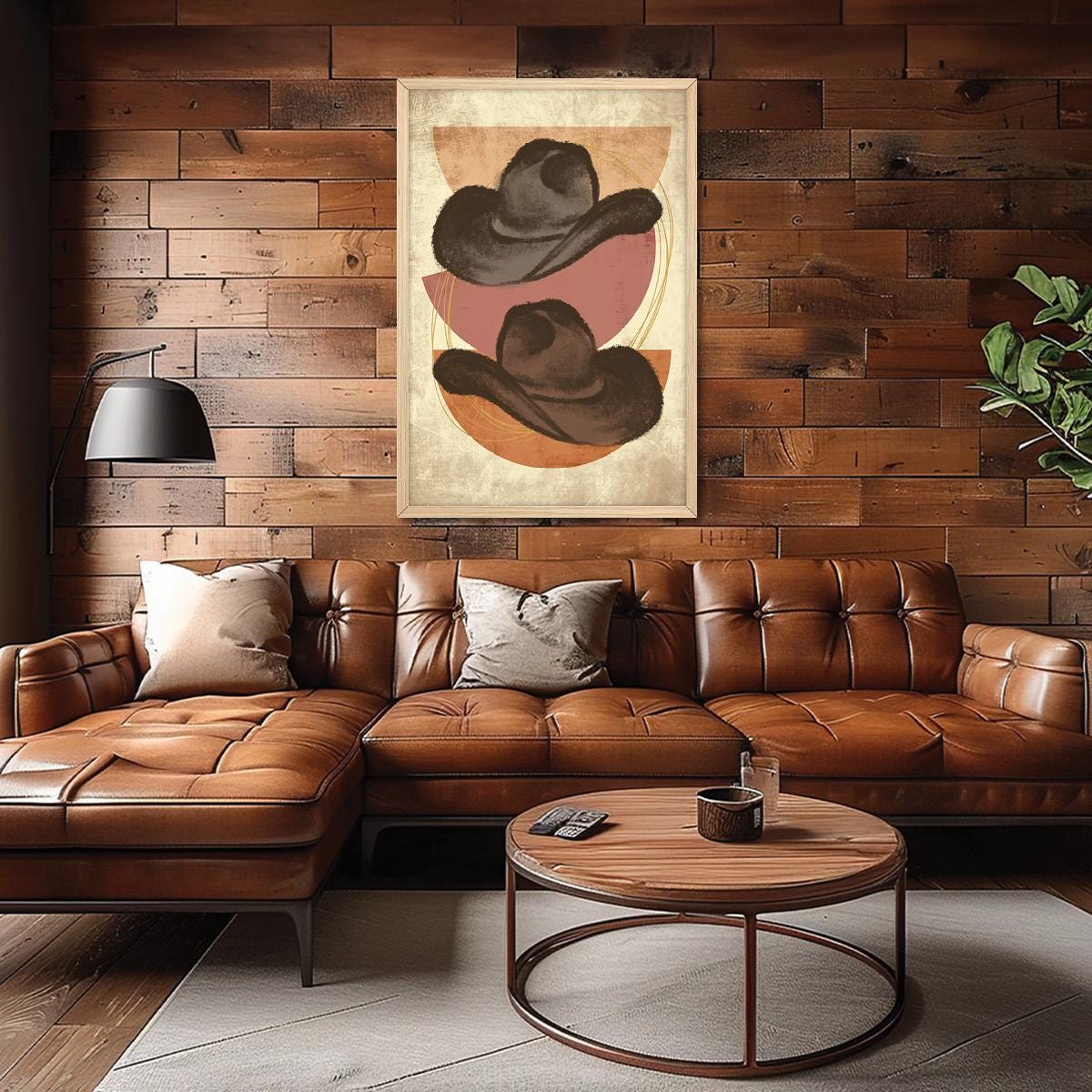 Vintage Western Cowboy Hat Canvas Wall Art - Rustic Modern Farmhouse Decor, Framed Cowboy Artwork