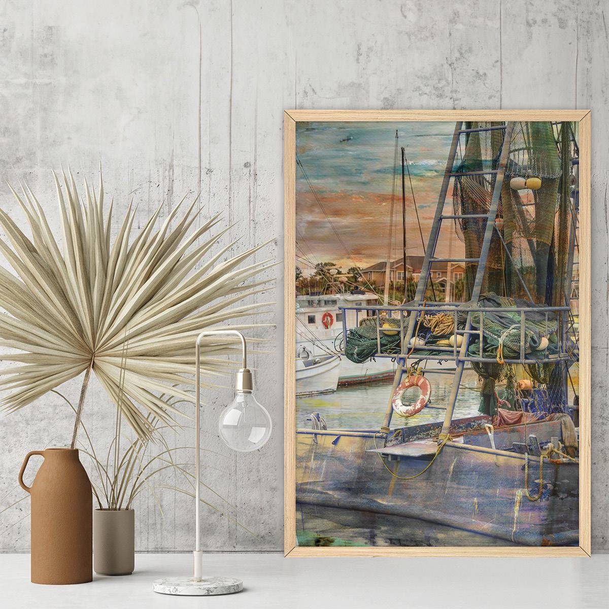 Shrimp Boat Canvas Wall Art - Coastal Nautical Home Decor, Framed Artwork Available