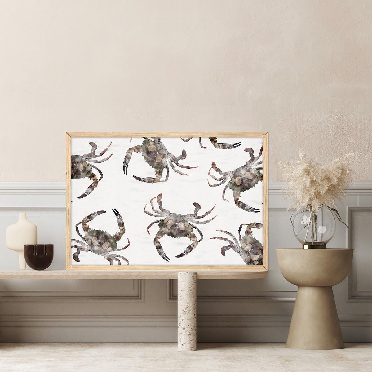 Modern Coastal Crab Canvas Wall Art - Sealife Beach House Decor, Framed Artwork Available