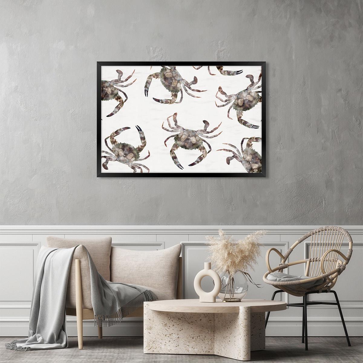 Modern Coastal Crab Canvas Wall Art - Sealife Beach House Decor, Framed Artwork Available