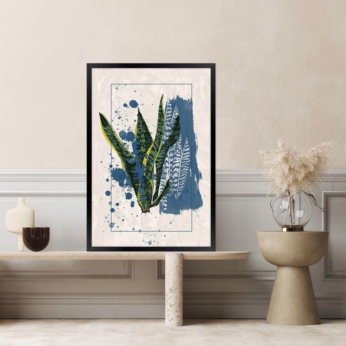 Modern Botanical Plant Canvas Art – Colorful Leaf Print, Framed Artwork
