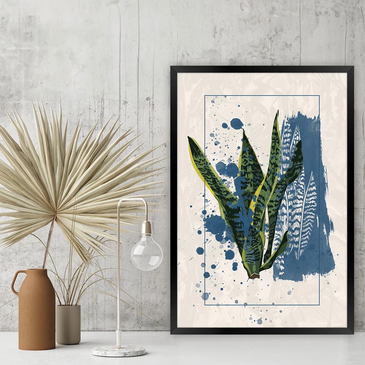 Modern Botanical Plant Canvas Art – Colorful Leaf Print, Framed Artwork
