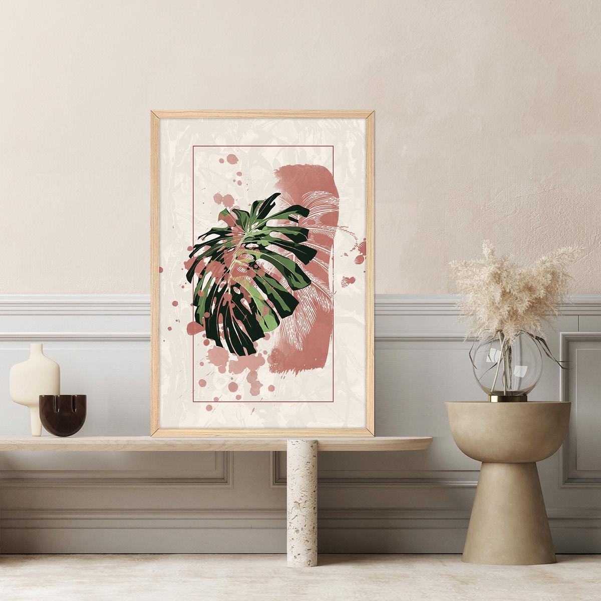 Modern Plant Leaf Canvas Wall Art - Colorful Botanical Home Decor, Nature Inspired Framed Artwork