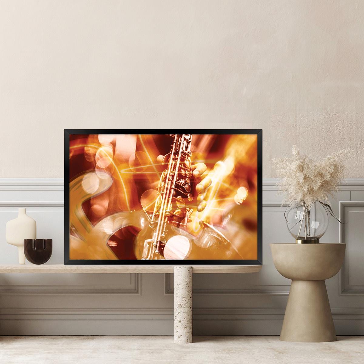 Abstract Jazz Inspired Wall Art - Music Lover Modern Home Decor, Saxaphone Framed Artwork