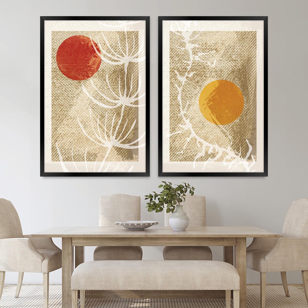 Abstract Seaweed Canvas Print Pair, Earth Tone Botanical, Wood Frame