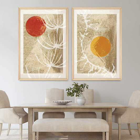 Abstract Seaweed Canvas Print Pair, Earth Tone Botanical, Wood Frame