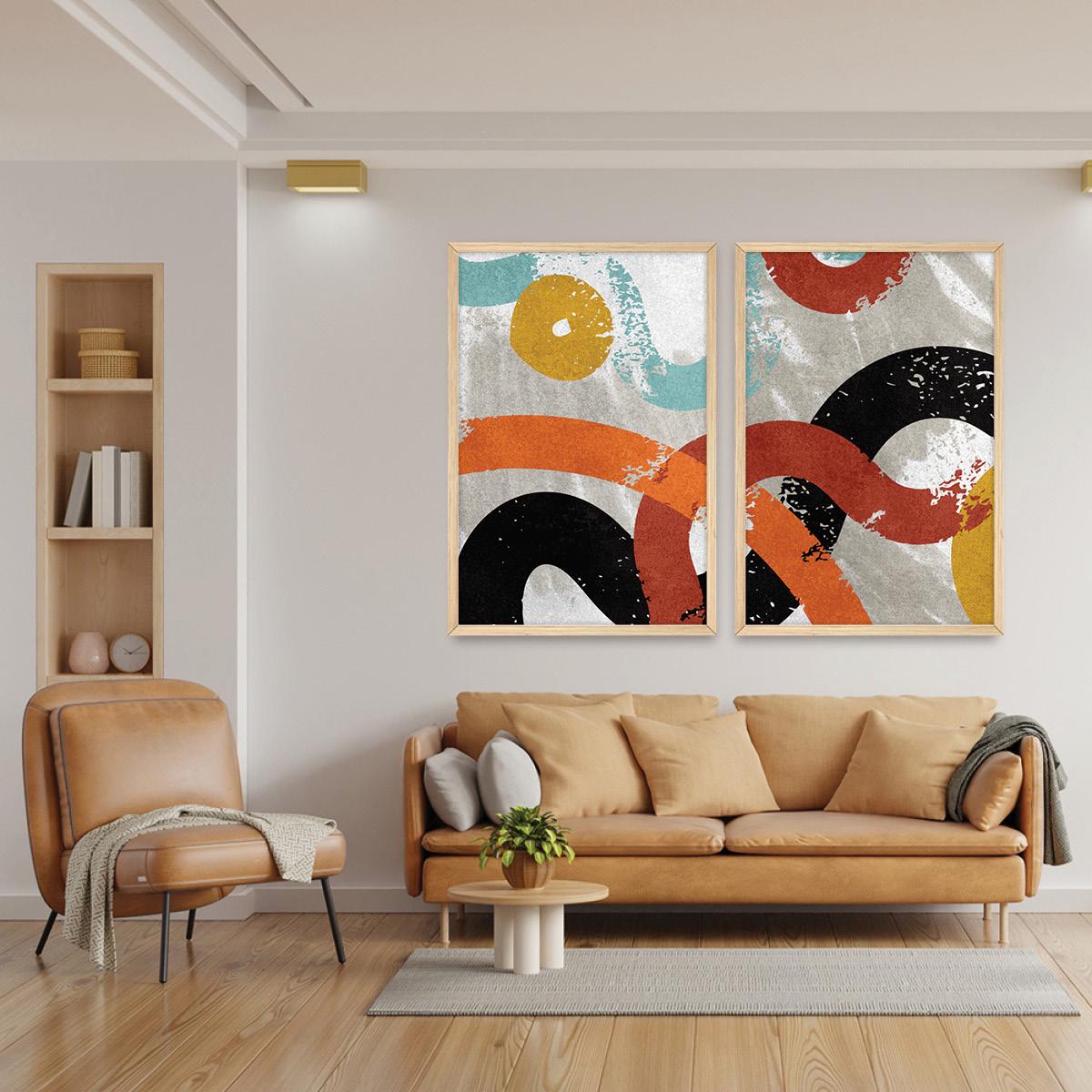 Abstract Curves Textural Wall Art, Colorful Minimalist Wood Framed Canvas Print Set Pair