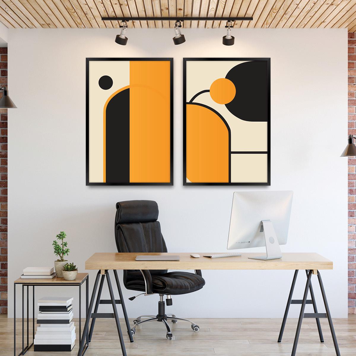 Abstract Geometric Framed Canvas Print Set, Black & Yellow Wall Art