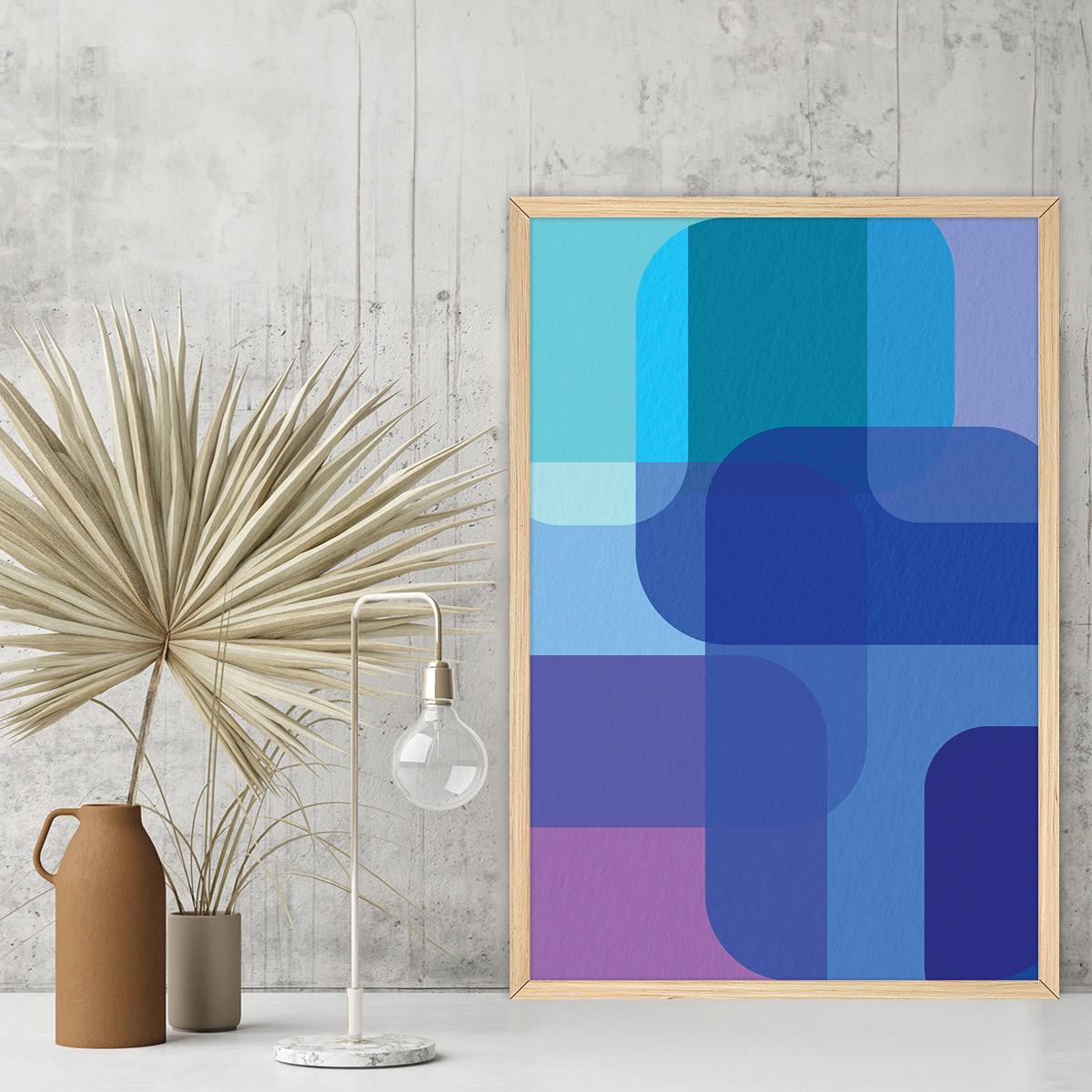 Blue Abstract Shapes Canvas Print: Modern Colorful Wall Art, Framed Options Available